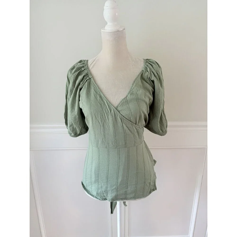 Old Navy Green Wrap Smocked Stretch Blouse S